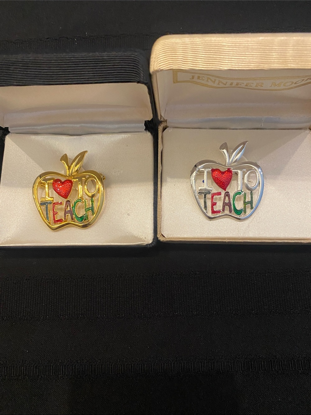 I Love to Teach Apple Pin - 1 Gold and 1 Silver Teacher Brooch